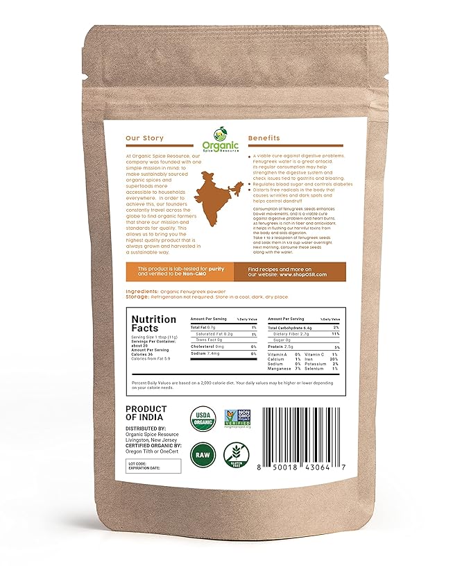Organic Fenugreek Powder | 16 oz - Pack of 2 | USDA Organics and Non-GMO Verified Project Approved