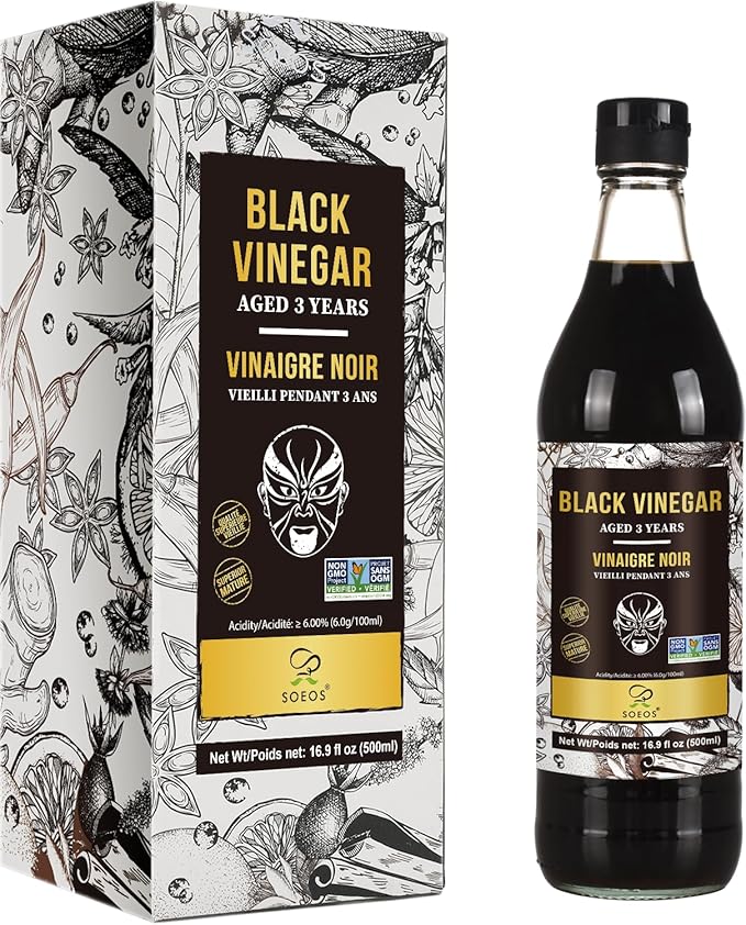 Soeos Chinkiang Vinegar 16.9 fl oz (500ml), 3 Years Aged, Naturally Fermented, Mature Aged Black