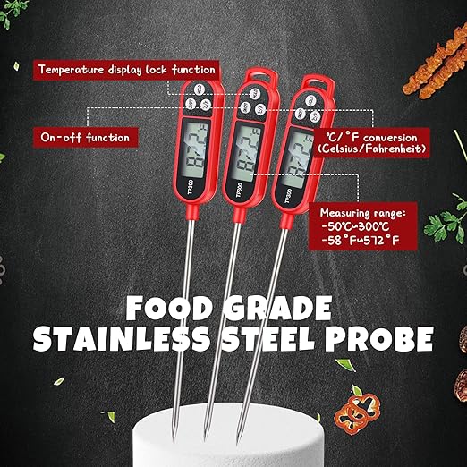 6 Pcs Instant Read Meat Thermometer with Long Probe 9.65 Inch Kitchen Cooking Food Candy Waterproof