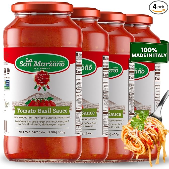 La San Marzano Tomato Basil Sauce, 24 oz, Pasta Sauce Made in Italy, All Purpose Tomato Premium
