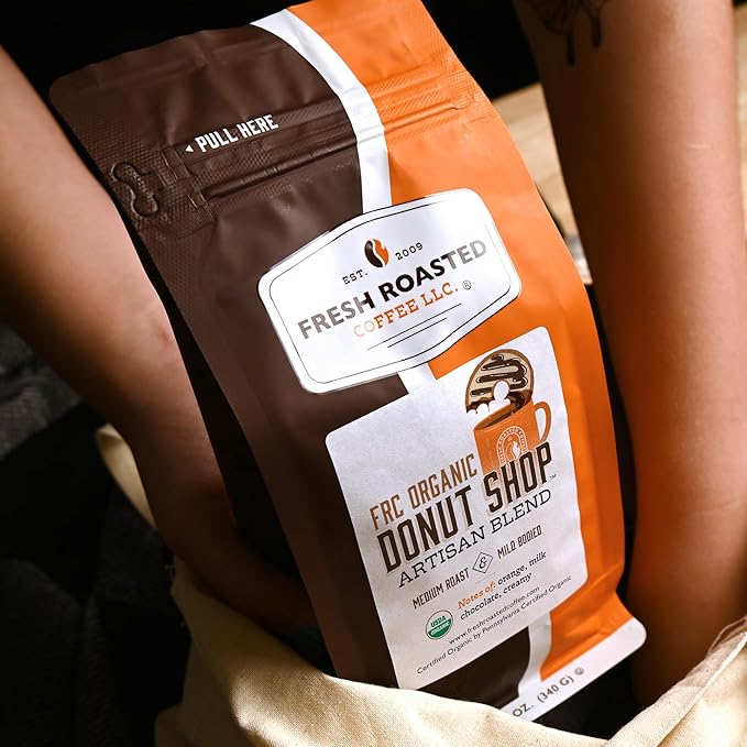 Fresh Roasted Coffee, Organic Donut Shop | USDA Organic, Kosher | Medium Roast 12 oz Whole Bean