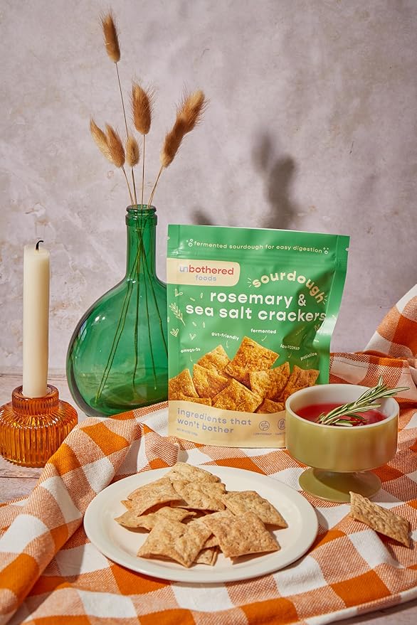 Unbothered Foods Rosemary & Sea Salt Sourdough Crackers - Gut-Friendly & Easy to Digest, Non-GMO