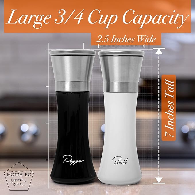 HOME EC Stainless Steel Salt and Pepper Grinder Set of 2 - Adjustable Ceramic Sea Salt Grinder &