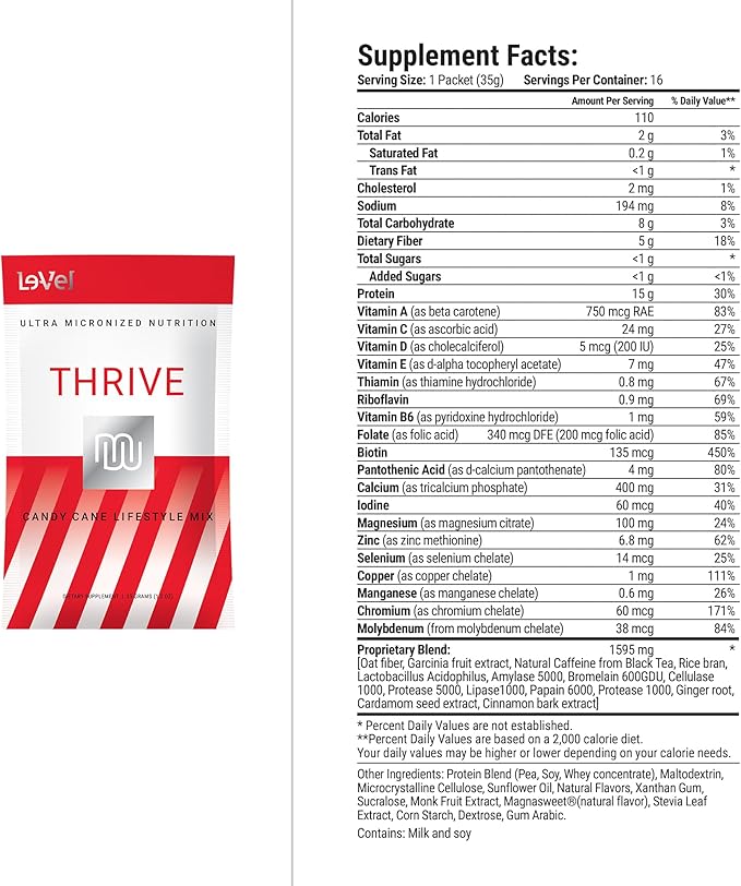 Thrive Protein Shake | 16 Packets (35g Each) | Gluten-Free, Pea Protein Blend, Probiotics, Fiber &