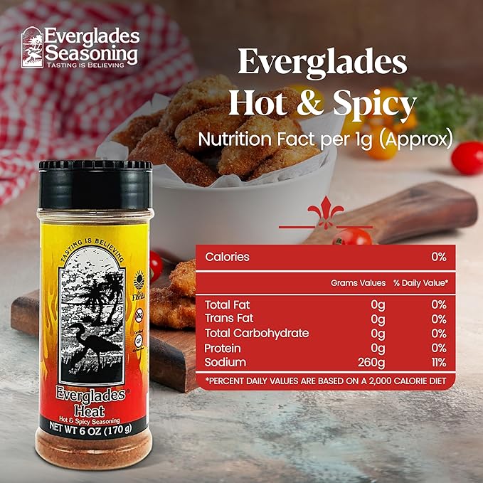 Everglades Heat Seasoning Spicy Blend for Chicken Wings, Chili, Fish & Fries, Add Zest with Red