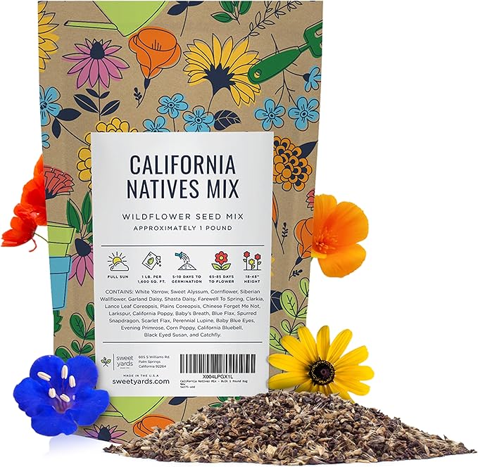 California Natives Mix - Bulk 1 Pound Bag - Over 120,000 Native Seeds - Open Pollinated and Non GMO