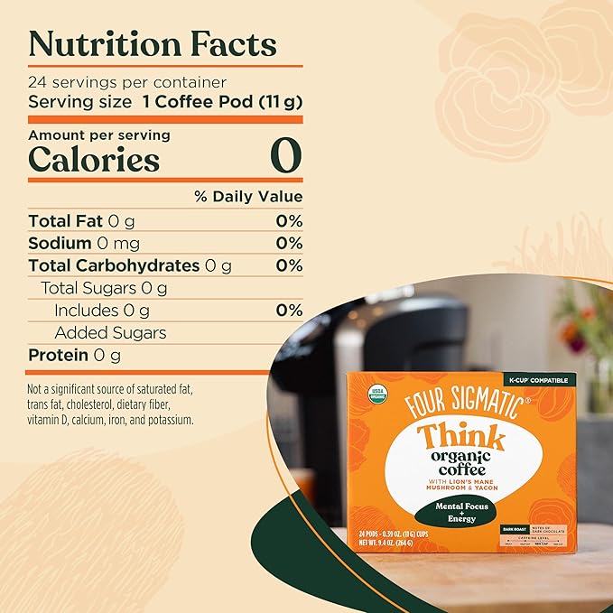 Four Sigmatic Mushroom Coffee K-Cups | Organic Dark Roast Coffee with Lion’s Mane Mushroom Powder &