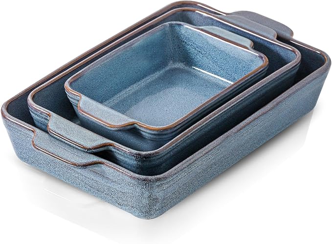 HVH 9x13 Baking Dish Set, Large Casserole Dishes for Oven, Ceramic Bakeware Set of 3, Rectangular