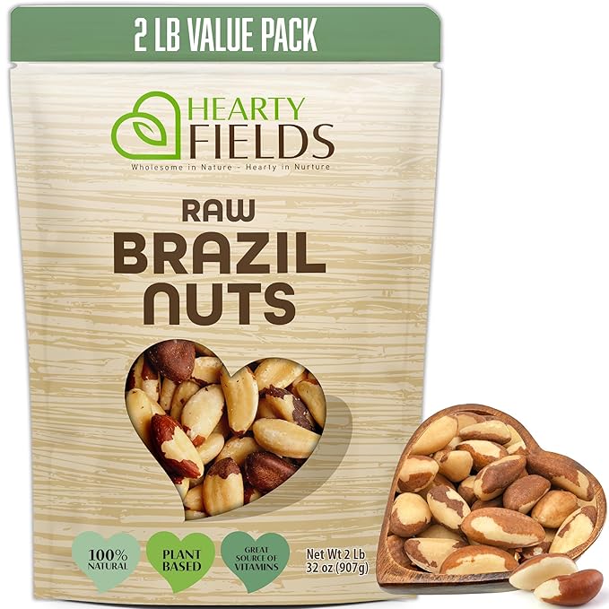 Hearty Fields - Raw Brazil Nuts Unsalted, No Shell, Whole, (32 Oz - 2 LB) Wholesome In Nature