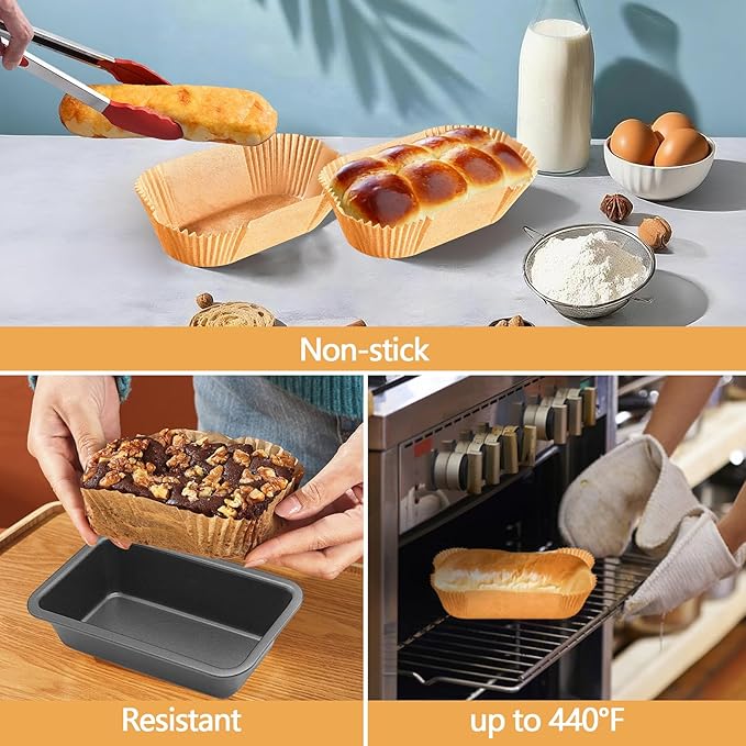 100 Pack 7.5 Inch Loaf Pan Liners, Non-Stick Cake Baking Sheets, Unbleached & Greaseproof Baking