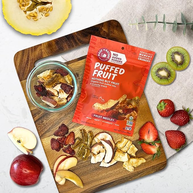 Made In Nature Organic Puffed Fruit Medley, 1.2 Ounce (Pack of 6) ??Fruit Variety Pack, Vegan