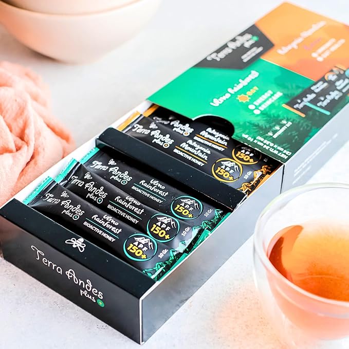 Organic Raw Honey Sachets 24 units by Terra Andes Plus - Ideal for Travel, Sports, Superfood Snacks