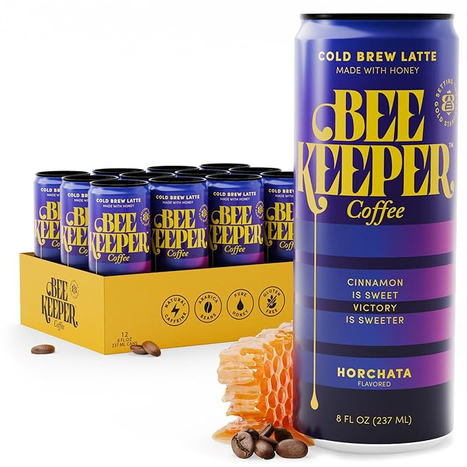Beekeeper Coffee Cold Brew Horchata Latte with Oregon Honey, 8 fl oz cans (Pack of 12)