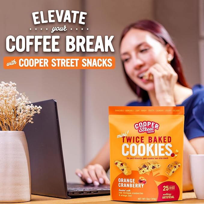 Cooper Street Twice Baked Orange Cranberry Biscotti Cookies - Crispy Mini Biscotti Cookies Ideal