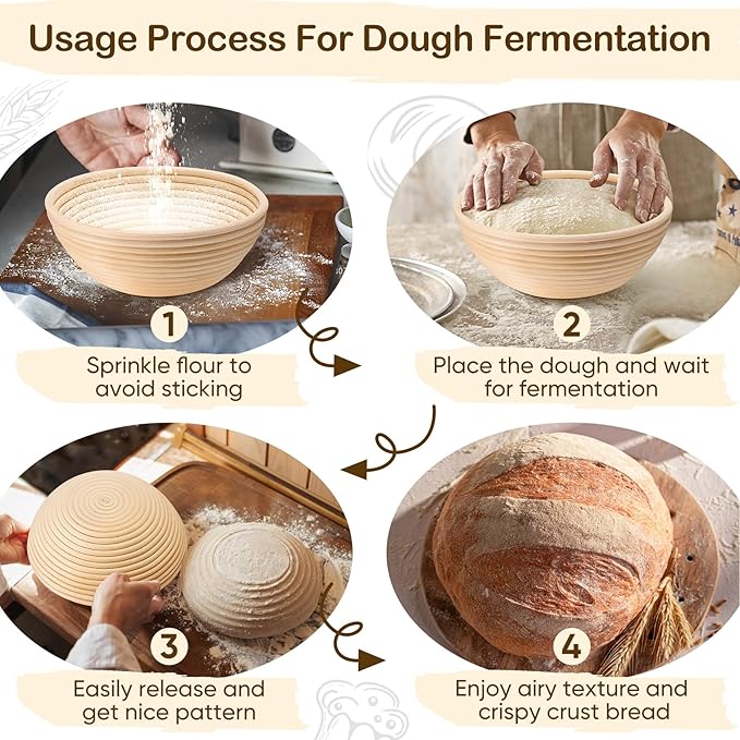 TeamFar Bread Proofing Basket Set of 2, Sourdough Bread Baking Supplies, 9 Inch Round Proofing