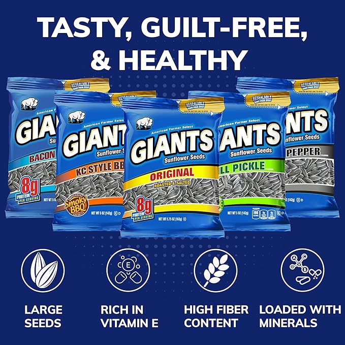 GIANTS Sunflower Seeds Variety Pack - Flavored Sunflower Seeds to Eat, Sunflower Seeds Bulk, Dill