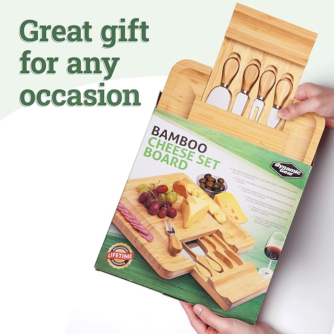 Charcuterie Board Gift Set, Bamboo Cheese Board With Cutlery, Includes Stainless Steel Serving