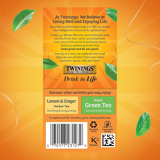 Twinings Honeybush, Mandarin, & Orange Herbal Tea Individually Wrapped Bags, 20 Count (Pack of 6)