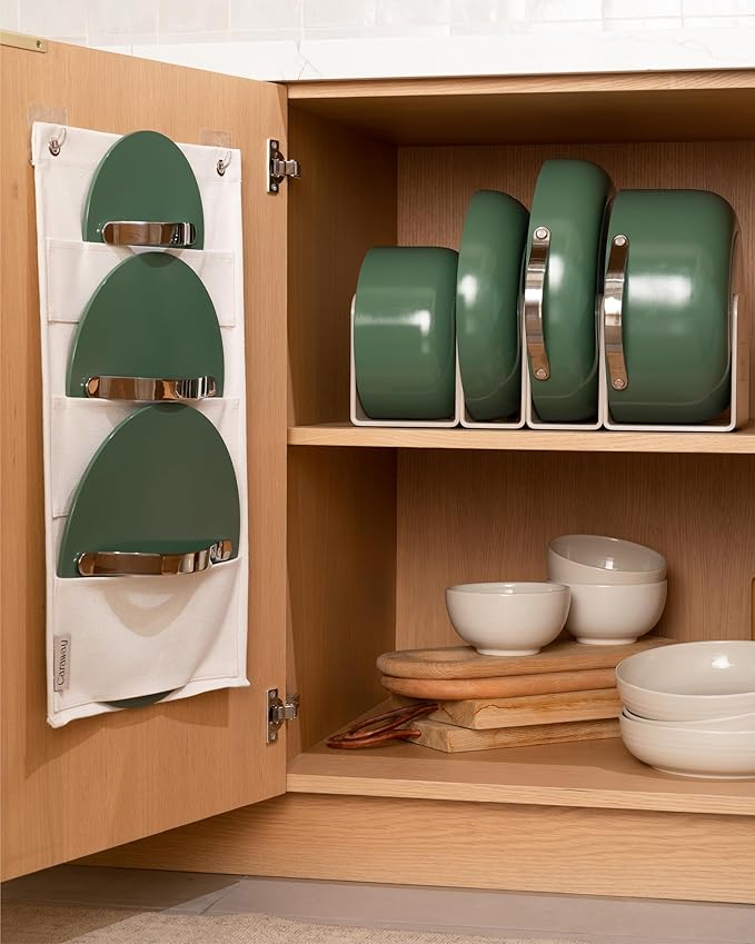 Caraway Deluxe Nonstick Ceramic Cookware Set (16 Piece) Pots, Frying Pans, Lids and Kitchen Storage