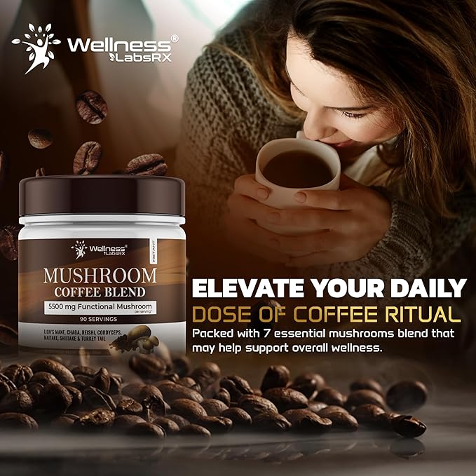 Mushroom Coffee, 90 Servings Organic Mushrooms Instant Coffea, Great Tasting Colombian Keto Coffee