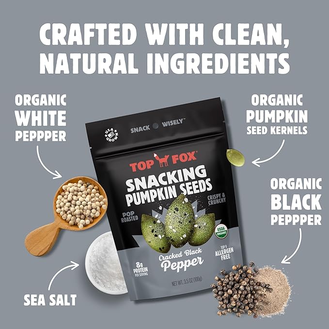 Top Fox Snacks - Organic Pop-Roasted Pumpkin Seeds | Healthy Protein Snacks - Gluten Free - Keto