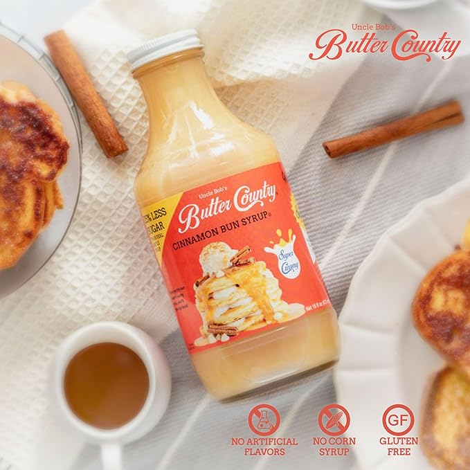 Uncle Bob's Butter Country Rich & Creamy Cinnamon Bun Flavored Buttermilk Syrup for Pancakes