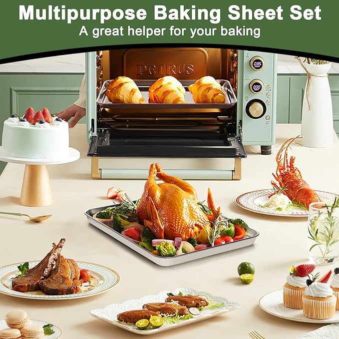 EWFEN Baking Set: Stainless Steel Sheet Pan with Cooling Rack & Silicone Mat Set, Multi-Size (3