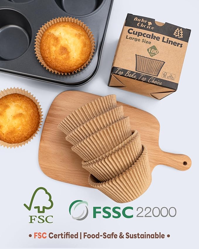 100pcs Jumbo Cupcake Liners for Baking, Natural Jumbo Muffin Liners, Unbleached, Greaseproof
