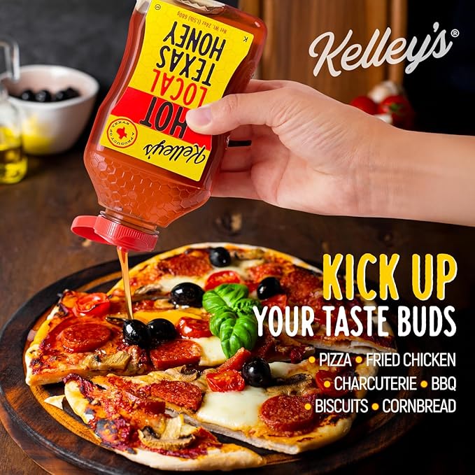 Kelley's Hot Honey, 24 Oz – 100% Unfiltered Raw Honey Infused with Chili Pepper – Rich Flavor for