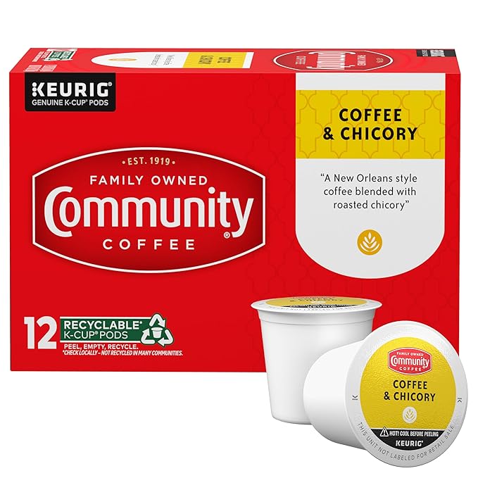 Community Coffee Coffee & Chicory 12 Count Coffee Pods, Medium-Dark Roast, Compatible with Keurig