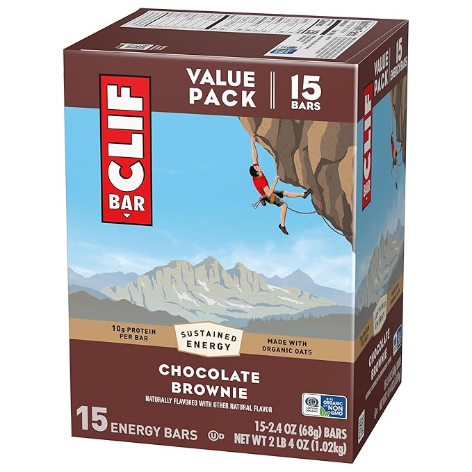 CLIF BAR - Chocolate Brownie Flavor - Made with Organic Oats - Energy Bars - Non-GMO - Plant Based