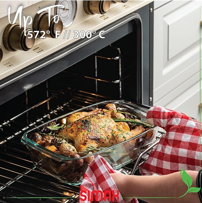 Simax Large Glass Casserole Dish, Oven Safe Cookware With Lid, Oblong Covered Glass Dish For