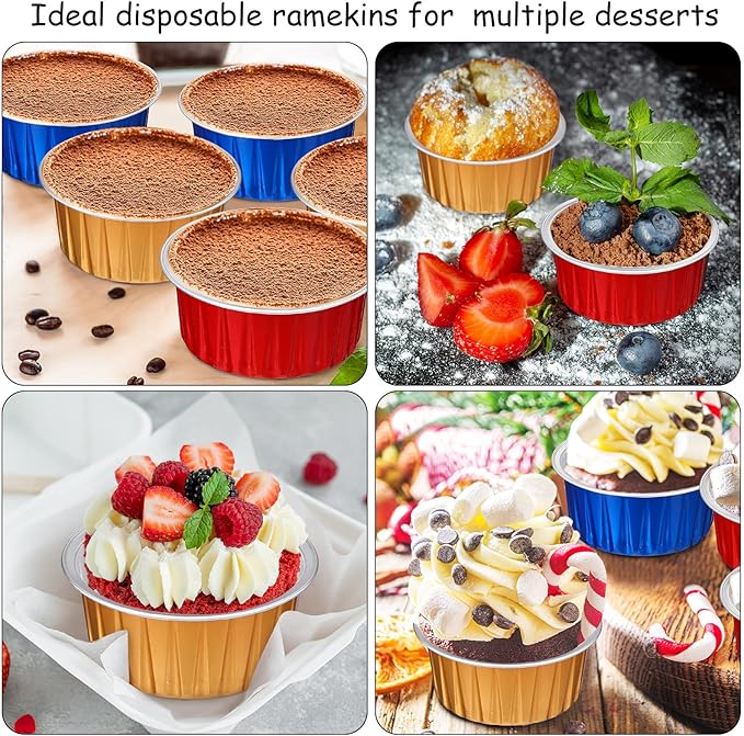150 Pcs Cupcake Liners with Lids 5 oz Aluminum Foil Cupcake Baking Cups Disposable Ramekins Muffin