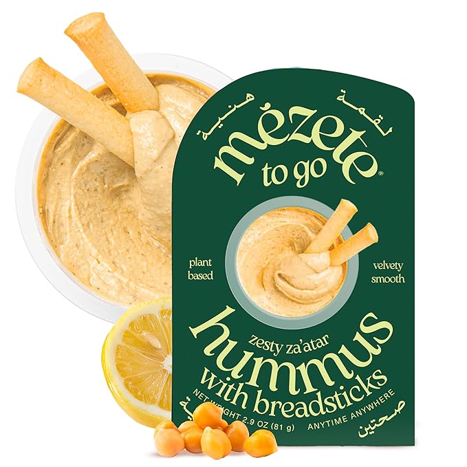 Mezete Hummus Dip with Breadsticks | Zesty Za'atar | Authentic Middle Eastern | All Natural Dips