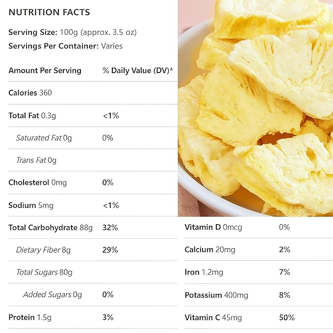 Crunchy Freeze-Dried Pineapple Slices 2oz (60g) - 100% Tropical Snack, No Sugar Added | For