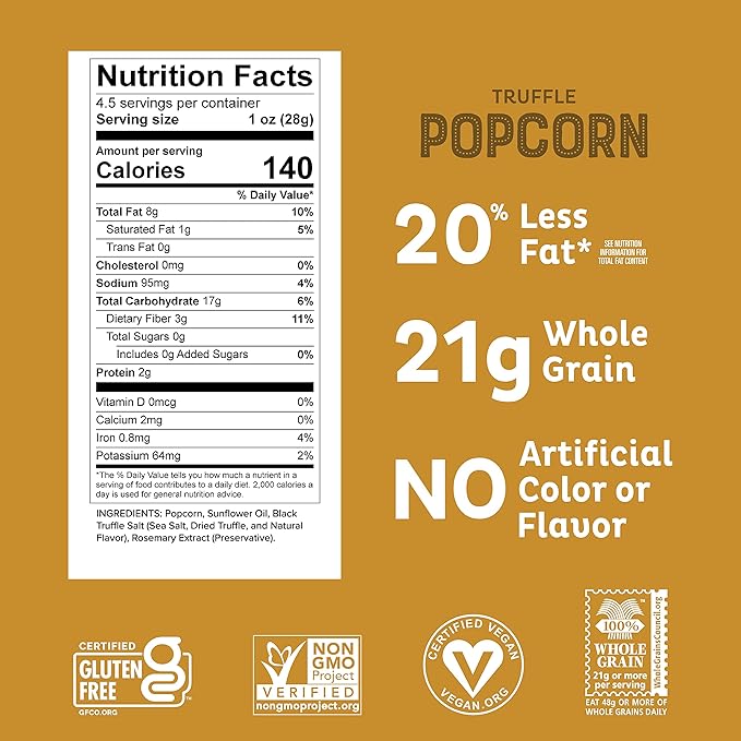 Heirloom Truffle Mini Popcorn by Pipcorn - 4.5oz 6pk - Healthy Snacks, Gluten Free Snacks, Heirloom
