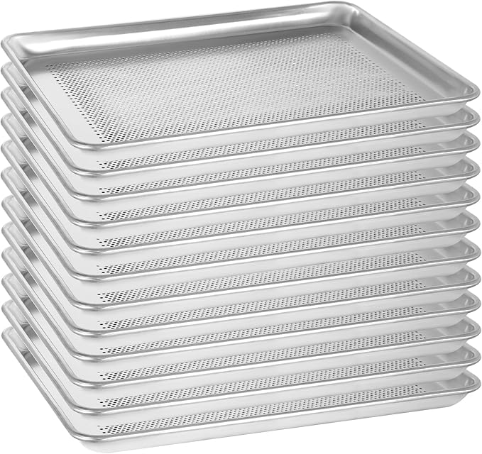 12 Pack Half Size Aluminum Perforated Baking Sheet Pan, 13"×18" Cookie Sheets For Oven in Bakery