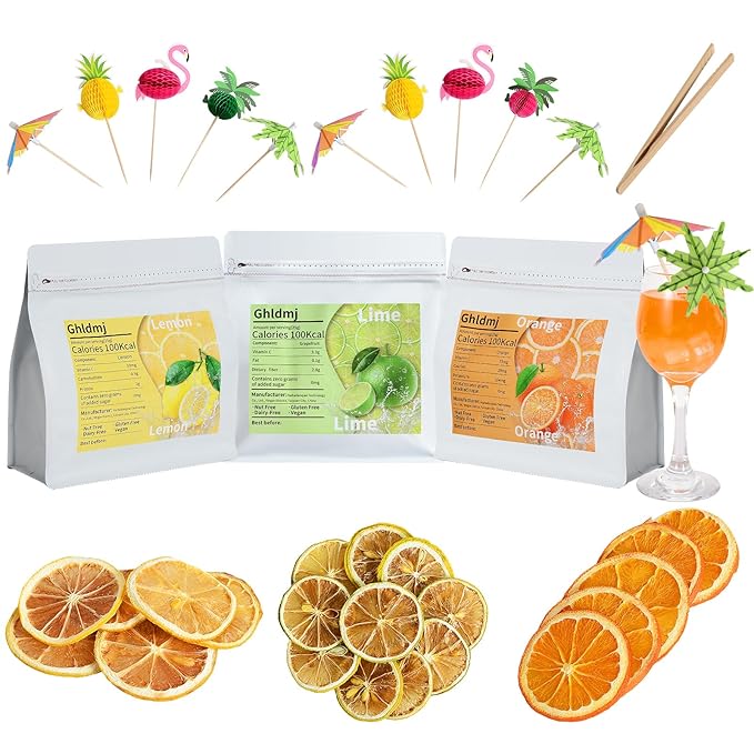 3-Pack Dehydrated ORANGE,LEMON & LIME,9oz total,Premium Craft Cocktail Garnish With10 Pcs Drink