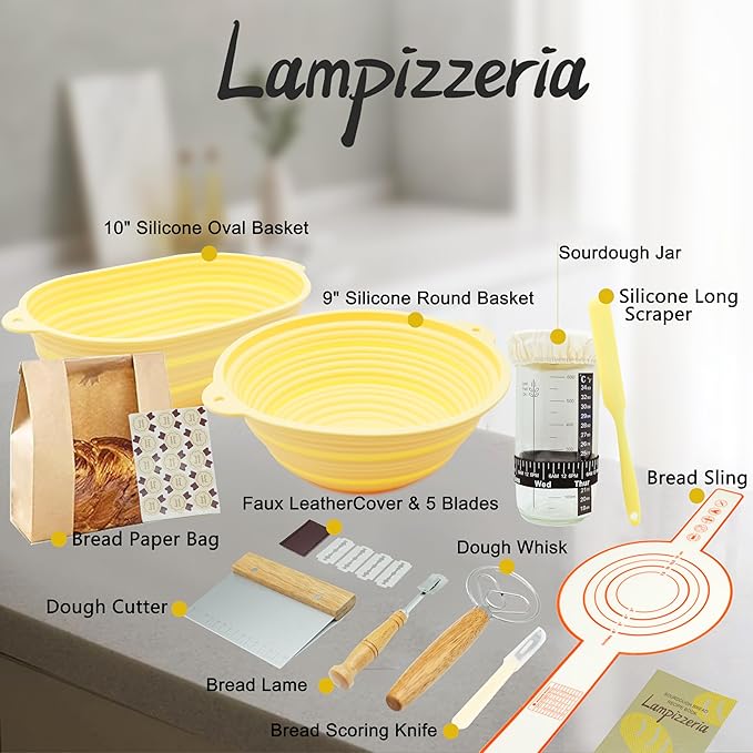 Silicone Proofing Basket Set Round & Oval - D'ita Collapsible Bread Banneton with Tools (Non-Stick