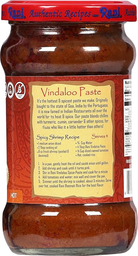 Rani Vindaloo Curry Cooking Spice Paste, Hot! 10.5oz (300g) Glass Jar ~ No Colors | All Natural |