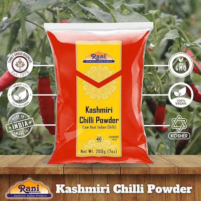 Rani Kashmiri Chilli Powder (Deggi Mirch, Low Heat) Ground Indian Spice 7oz (200g) ~ All Natural