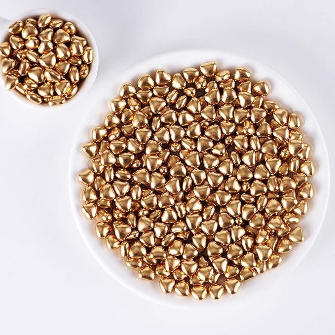 Kasvan Gold Heart Shapes Sprinkles - Edible Candy Pearls 100g/3.58 Oz, Mix Size, Baking Cake