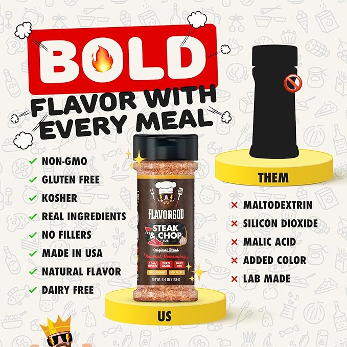 Steak & Chop Rub Seasoning Mix by Flavor God - Premium All Natural & Healthy Spice Blend for Beef