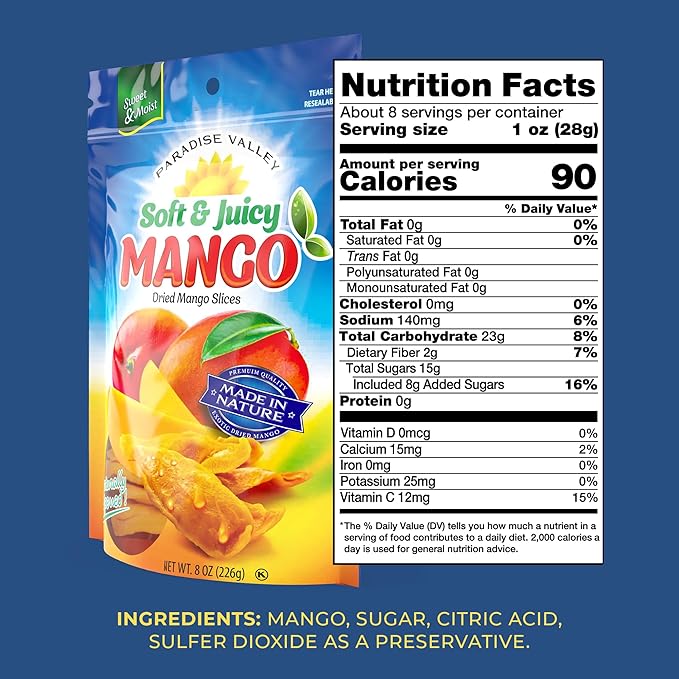 Dried Mango Slices - Delicious Texture Soft & Juicy Low Sugar Added Dried Mango - Naturally Ripened