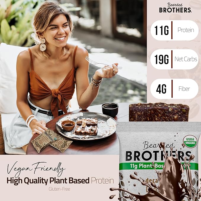 Bearded Brothers Organic Protein Bars, Dark Chocolate (10 Pack) - 11g of Plant Based Protein Gluten