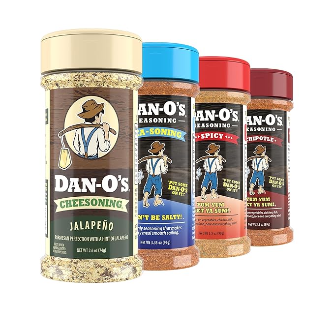 Dan-O's 4 Bottle Seasoning Set, Small Bottles, 4 Pack, Includes Spicy, Chipotle, SEA-soning and