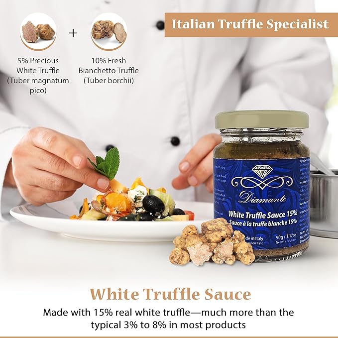Diamante Italy White Truffle Sauce with High 15% White Truffle Content - Authentic Italian Gourmet