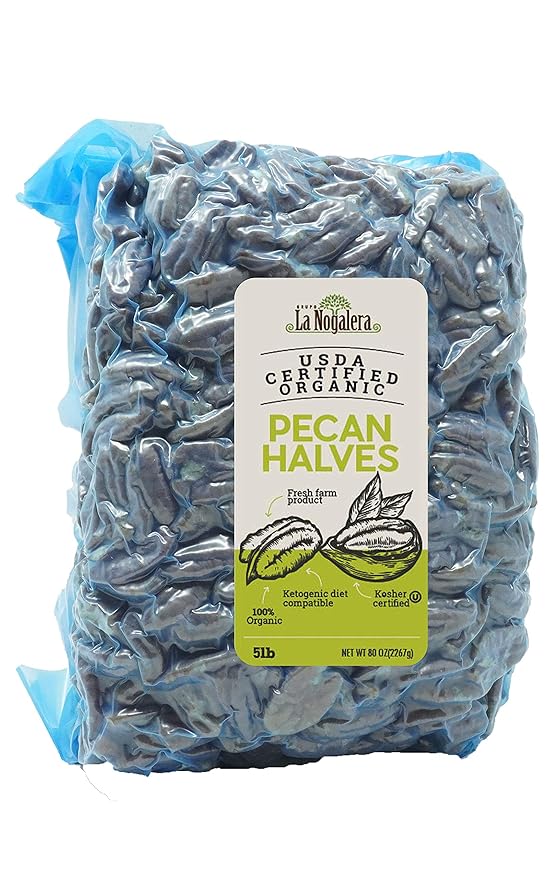 La Nogalera Organic Pecans - USDA Certified Organic Halves in 5 lbs vacuum sealed bag. Pecan nut