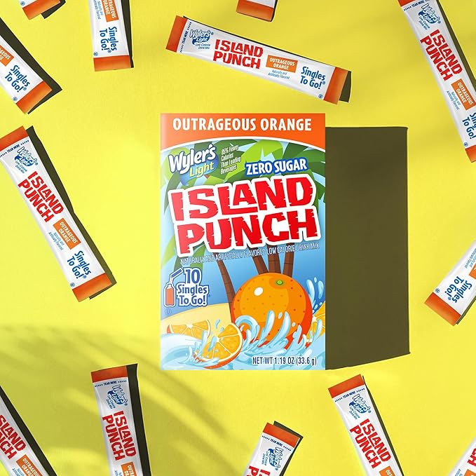Wyler's Light Island Punch Singles To Go, Water Drink Mix, Outrageous Orange, 10 Count, Pack Of 12