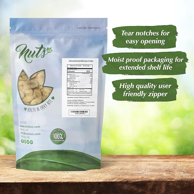 NUTS U.S. - Unsweetened Banana Chips | No Sulphure, Added & No Artificial Colors | NON-GMO |